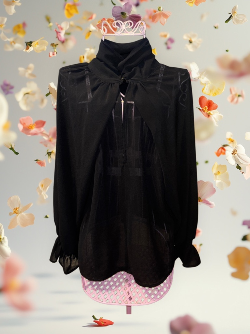 The Row Sheer Black Long-Sleeve Tie-Neck Blouse